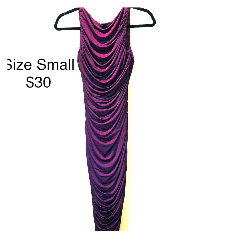 bebe Purple Ruched Midi Dress